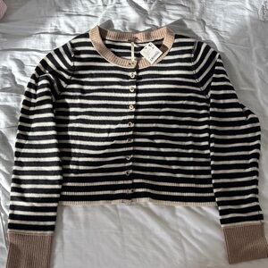 Free People Black and Cream Striped Cardigan